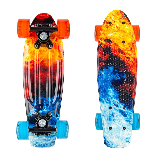 Deskorolka dla dzieci penny board typu fiszka marki WORKER Colorico 17" ∙ deck PP antypoślizgowy ∙ koła 54 mm ∙ łożyska ABEC 7 - Angry Green (żółto-zielony) - Frostfire (pomarańczowo-niebieski)