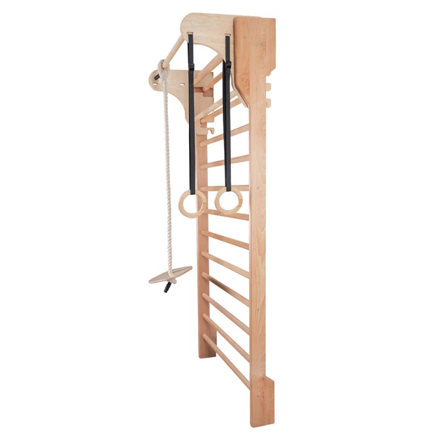 Drabinka gimnastyczna inSPORTline Dremar 250×90 cm ∙ 14 szczebli ∙ nośność 130 kg ∙ drewno bukowe ∙ drążek ∙ poręcze
