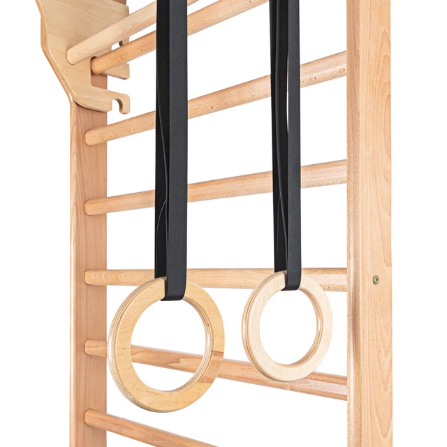 Drabinka gimnastyczna inSPORTline Dremar 200×80 cm ∙ 11 szczebli ∙ nośność 130 kg ∙ drewno bukowe ∙ drążek ∙ poręcze