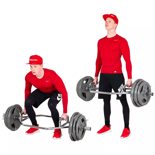 Gryf do martwego ciągu inSPORTline Dedlif ∙ kształt sześciokątny ∙ dwupoziomowy chwyt ∙ olimpijski ∙ nośność 200 kg