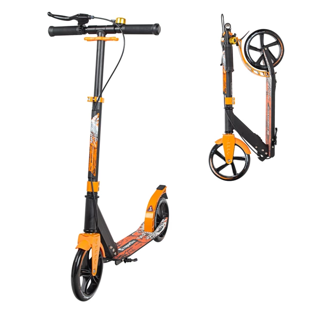 Hulajnoga składana inSPORTline Fricola · aluminiowa · koła 200 mm · waga 4,3 kg · nośność 100 kg · wys. 77-91 cm · hamulec ręczny/nożny - Czarno-turkusowy - Czarny/pomarańczowy