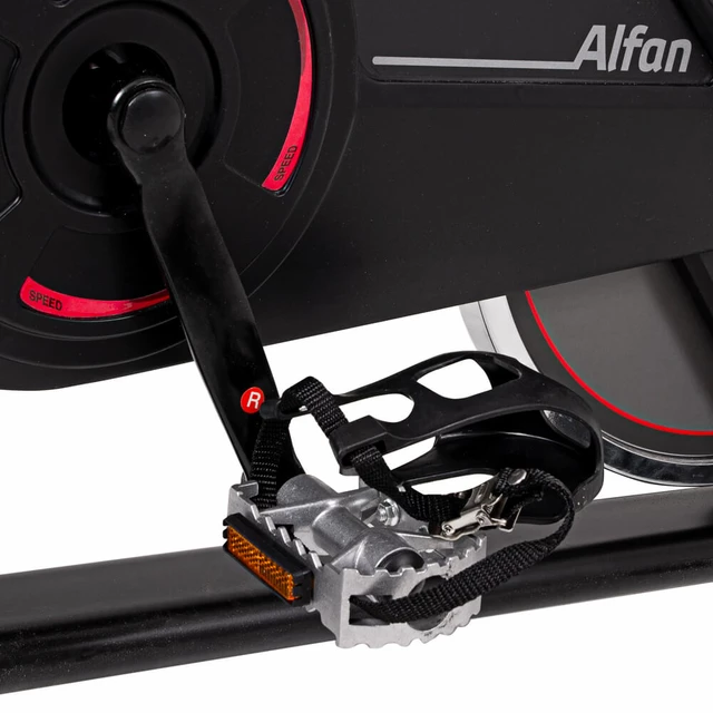 Rower treningowy spinningowy inSPORTline Alfan ∙ czarny ∙ opór manualny ∙ czujniki tętna ∙ uchwyt na tablet ∙ wyświetlacz LCD