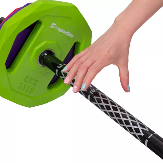 Zestaw sztanga + obciążniki inSPORTline Pumpino ∙ 4-19 kg ∙ gumowane obciążniki ∙ stalowy gryf 140 cm