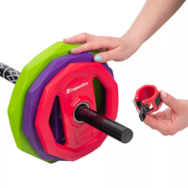 Zestaw sztanga + obciążniki inSPORTline Pumpino ∙ 4-19 kg ∙ gumowane obciążniki ∙ stalowy gryf 140 cm