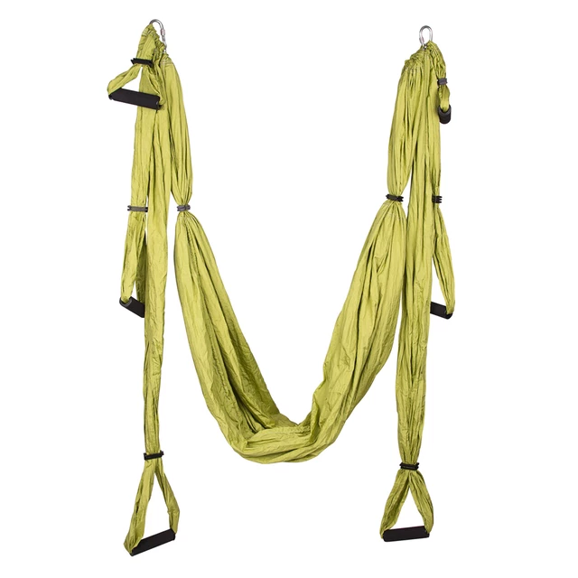 Hamak antygrawitacyjny do jogi inSPORTline Hemmok 280×150 cm ∙ karabińczyki ∙ 6 uchwytów ∙ wytrzymały ∙ 200 kg - Zielony