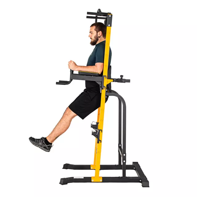 Stacja wielofunkcyjna inSPORTline Power Tower PT250 ∙ drążek + dipy + stojak ∙ udźwig 150 kg ∙ drążek z wieloma uchwytami - Czarno-żółty