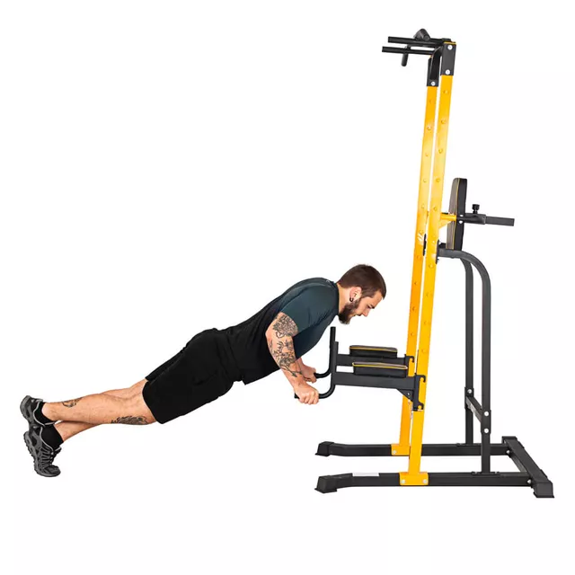 Stacja wielofunkcyjna inSPORTline Power Tower PT250 ∙ drążek + dipy + stojak ∙ udźwig 150 kg ∙ drążek z wieloma uchwytami - Czarno-żółty
