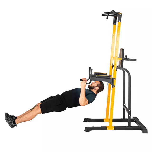 Stacja wielofunkcyjna inSPORTline Power Tower PT250 ∙ drążek + dipy + stojak ∙ udźwig 150 kg ∙ drążek z wieloma uchwytami - Czarno-żółty