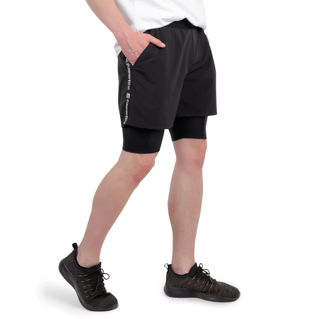 Szorty męskie 2w1 inSPORTline Closefit Short - Czarny - Czarny