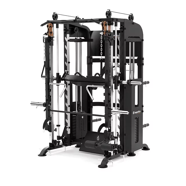 Profesjonalna brama / suwnica Smitha inSPORTline CC700 ∙ 2×100 kg stos ∙ wyciągi, poręcze, akcesoria ∙ solidna konstrukcja - Szary - Czarny