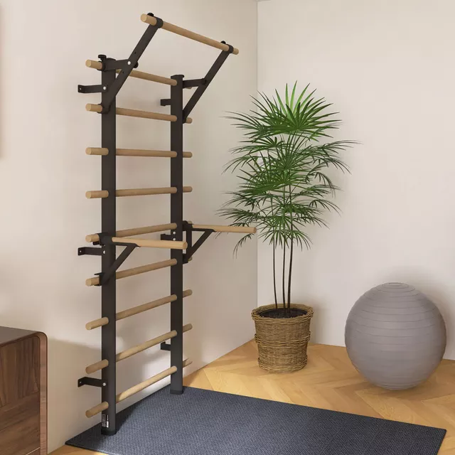 Drabinka gimnastyczna inSPORTline Wootaline 199×80 cm ∙ 9 szczebli ∙ nośność 150 kg ∙ rama stal/drewno