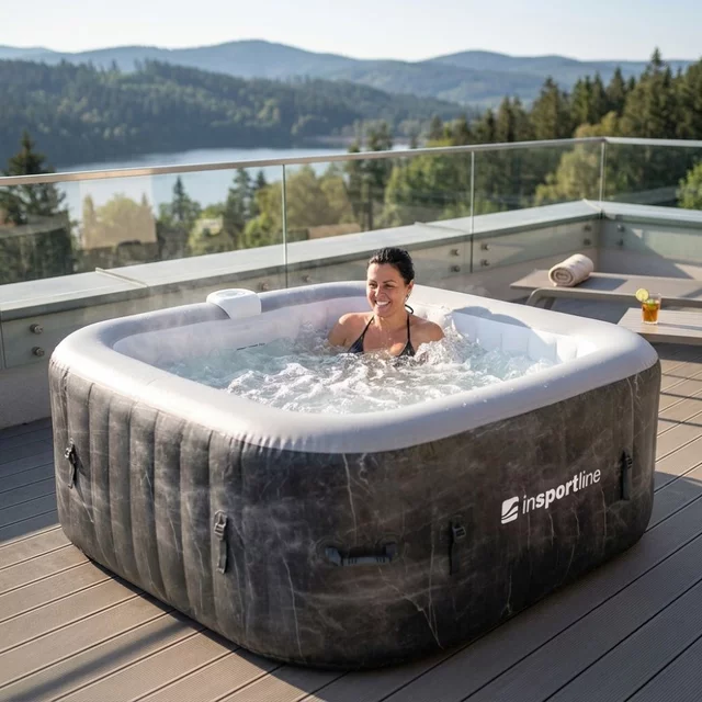 Dmuchane jacuzzi inSPORTline Kamilia 155x155x65 cm ∙ 110 dysz ∙ masaż bąbelkowy ∙ podgrzewanie ∙ filtracja ∙ system samopompujący