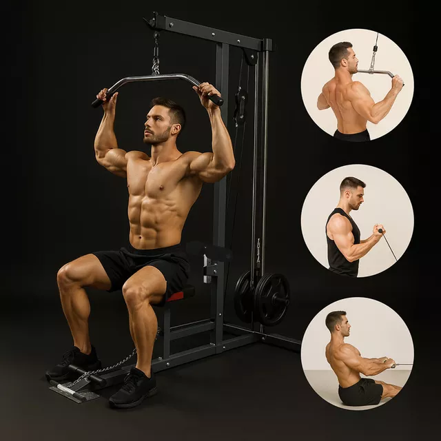 Wyciąg inSPORTline LP05 ∙ atlas z linkami górnym/dolnym ∙ 75 kg obciążenia ∙ stabilna konstrukcja