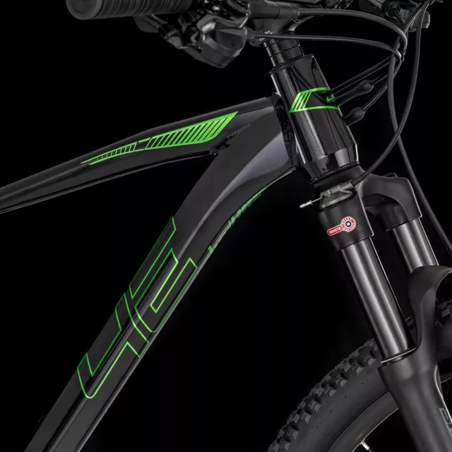 Rower górski 4EVER FRONTBEE 29'' ∙ widelec amortyzowany SR Suntour z blokadą ∙ hamulce tarczowe Shimano ∙ 18 biegów ∙ waga 14 kg - perłowy czarny/zielony