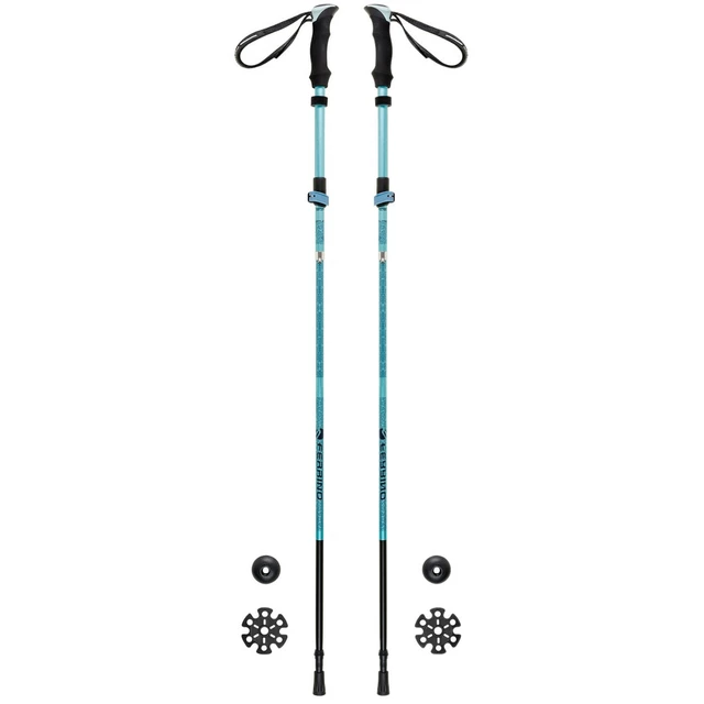Kije trekkingowe FERRINO Ultar SS23 ∙ aluminiowe 7075 ∙ 520 g para ∙ regulacja 60-135 cm ∙ teleskopowe 3-sekcyjne ∙ piankowe uchwyty - Niebieski - Niebieski
