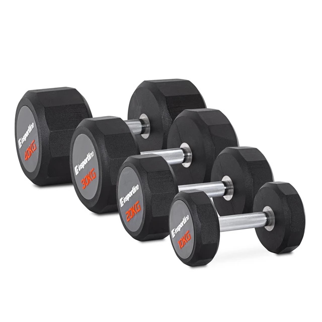 Hantle jednoręczne inSPORTline Profi CPU ∙ waga 2,5-50 kg ∙ kształt hex ∙ stal z gumą/PVC ∙ antypoślizgowy uchwyt