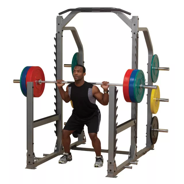 Wielofunkcyjny stojak treningowy pod sztangę Body-Solid SMR1000 ∙ heavy-duty rack ∙ haki bezpieczeństwa ∙ drążek górny