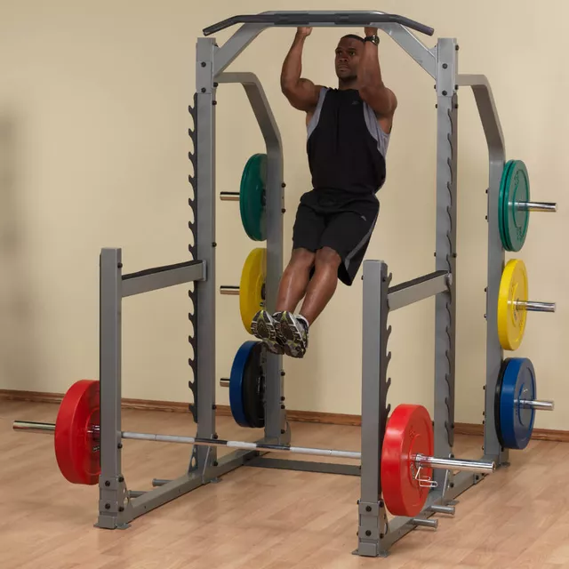 Wielofunkcyjny stojak treningowy pod sztangę Body-Solid SMR1000 ∙ heavy-duty rack ∙ haki bezpieczeństwa ∙ drążek górny