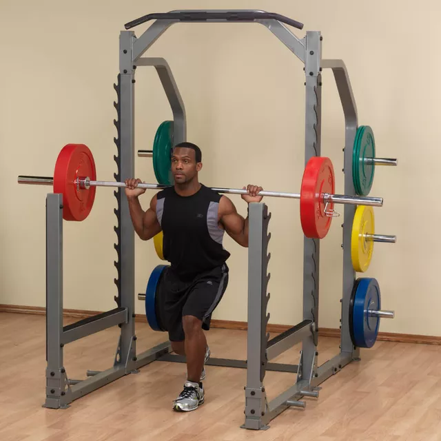 Wielofunkcyjny stojak treningowy pod sztangę Body-Solid SMR1000 ∙ heavy-duty rack ∙ haki bezpieczeństwa ∙ drążek górny