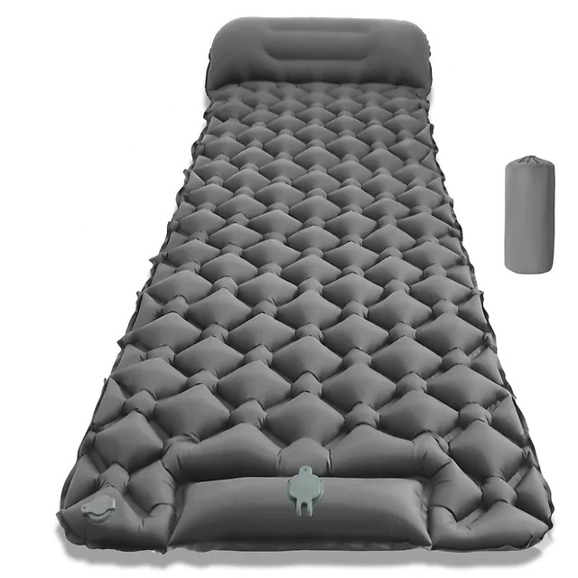 Pompowany materac turystyczny ze zintegrowaną pompką inSPORTline Soultea 190x60x6 cm ∙ zintegrowana poduszka ∙ izolacja termiczna ∙ do kempingu - Szary