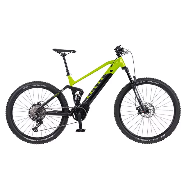 Górski rower elektryczny z pełnym zawieszeniem Levit Svarog BF Overstep 630 29"/27,5" - Lime black pearl