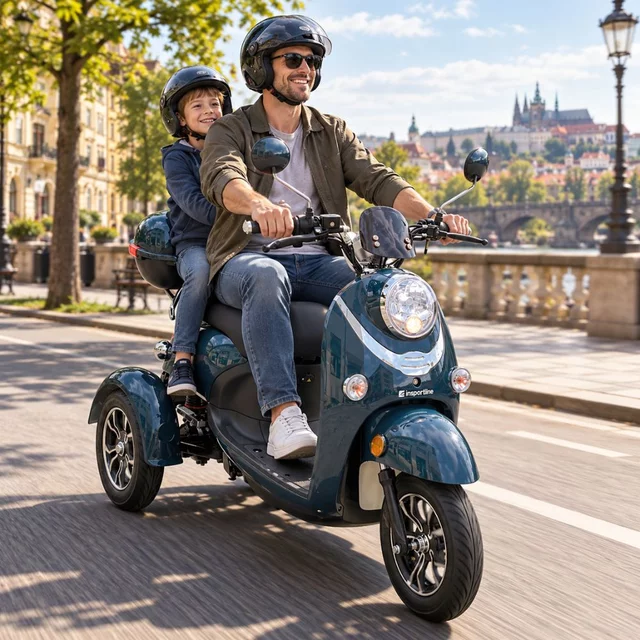 Trójkołowy skuter elektryczny inSPORTline Tarra ∙ dwumiejscowy ∙ 800 W ∙ zasięg do 45 km ∙ nośność 200 kg ∙ bieg wsteczny