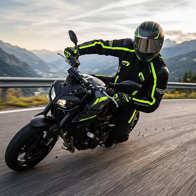 Męska kurtka motocyklowa W-TEC Tonkawo ∙ wypinana podpinka ∙ ochraniacze CE ∙ slidery karbonowe ∙ garb aerodynamiczny ∙ wodoodporna - Czarny-fluo