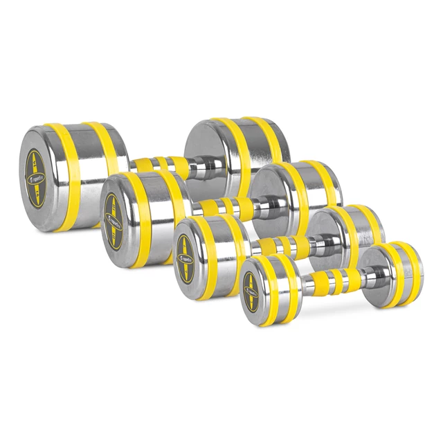 Hantle jednoręczne chromowane inSPORTline Yellsteel 5-14 kg ∙ z metalu chromowanego ∙ ochrona TPR ∙ antypoślizgowy chwyt