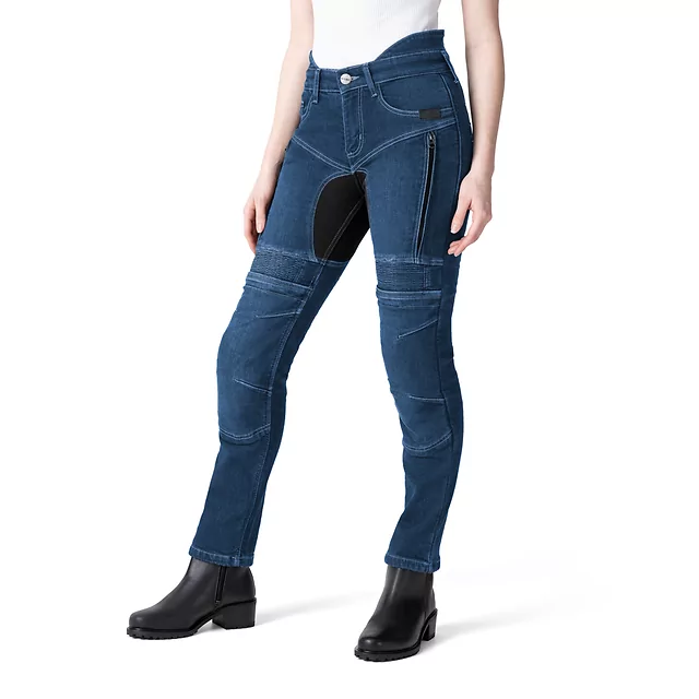 Damskie jeansy motocyklowe W-TEC Biterillo Lady ∙ aramid ∙ ochraniacze ∙ wentylacja ud ∙ wysoki stan ∙ elastyczne panele - Niebieski