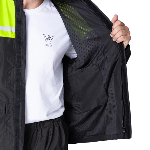 Kurtka motocyklowa przeciwdeszczowa W-TEC Rinstop ∙ wodoodporna ∙ odblaskowa Visionight ∙ ripstop ∙ mesh ∙ lekka kompaktowa - Czarny-fluo