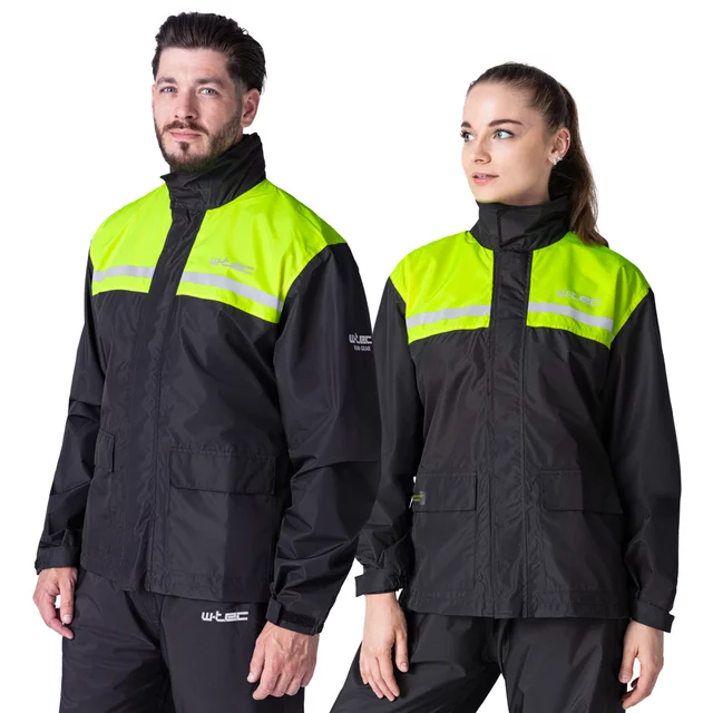 Kurtka motocyklowa przeciwdeszczowa W-TEC Rinstop ∙ wodoodporna ∙ odblaskowa Visionight ∙ ripstop ∙ mesh ∙ lekka kompaktowa - Czarny-fluo - Czarny-fluo