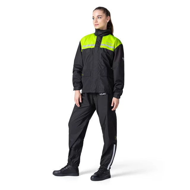 Kurtka motocyklowa przeciwdeszczowa W-TEC Rinstop ∙ wodoodporna ∙ odblaskowa Visionight ∙ ripstop ∙ mesh ∙ lekka kompaktowa - Czarny-fluo