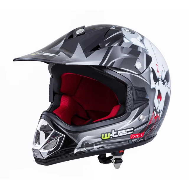 Młodzieżowy kask motocyklowy W-TEC V310 enduro - Zombie neon pomarańczowy - Czarna czaszka