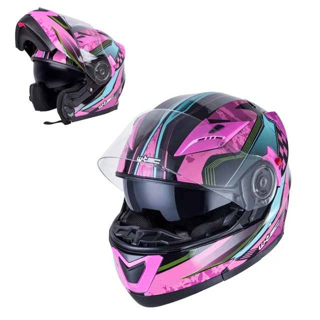 Kask motocyklowy z blendą Flip-Up W-TEC Pezzon Magenta - Różowo-czarny