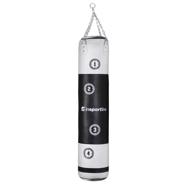 Worek bokserski treningowy inSPORTline Robkin 35x150cm ∙ waga 40 kg ∙ skóra syntetyczna ∙ z łańcuchami - Czarno-biały