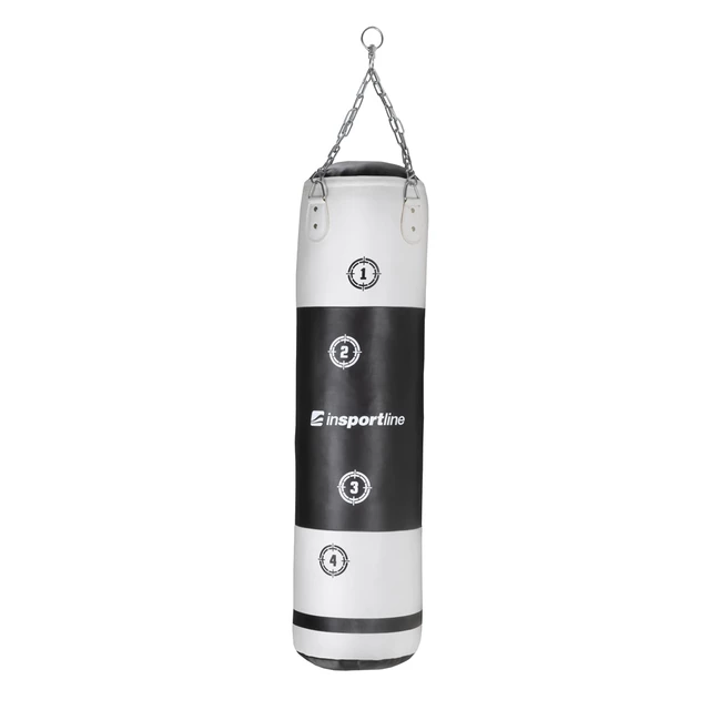 Worek bokserski treningowy inSPORTline Robkin 35x120cm ∙ waga 33 kg ∙ skóra syntetyczna ∙ z łańcuchami - Czarno-biały