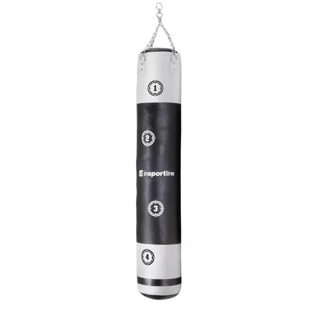 Worek bokserski treningowy inSPORTline Robkin 180x35cm ∙ waga 50 kg ∙ skóra syntetyczna ∙ z łańcuchami - Czarno-biały