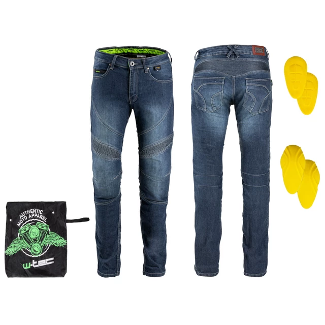 Męskie spodnie jeansy motocyklowe W-TEC Oliver - Czarny - Niebieski