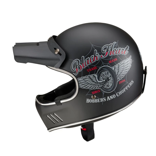 Kask motocyklowy W-TEC Black Heart Retron i gogle Dalhart - Gniewny Czarny