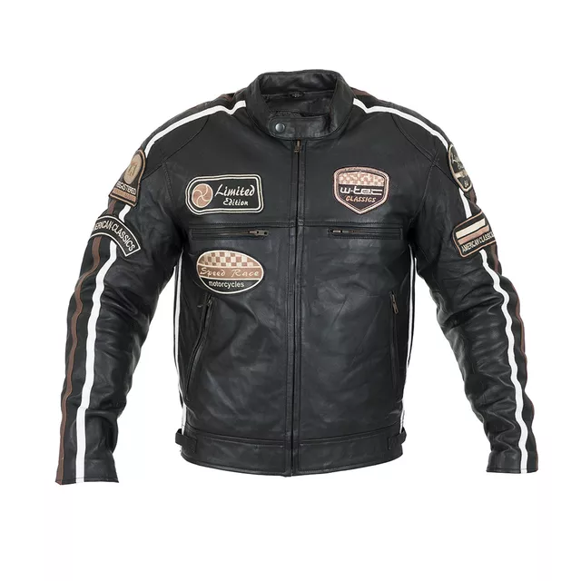 Męska skórzana kurtka motocyklowa W-TEC Sheawen Black - Czarny