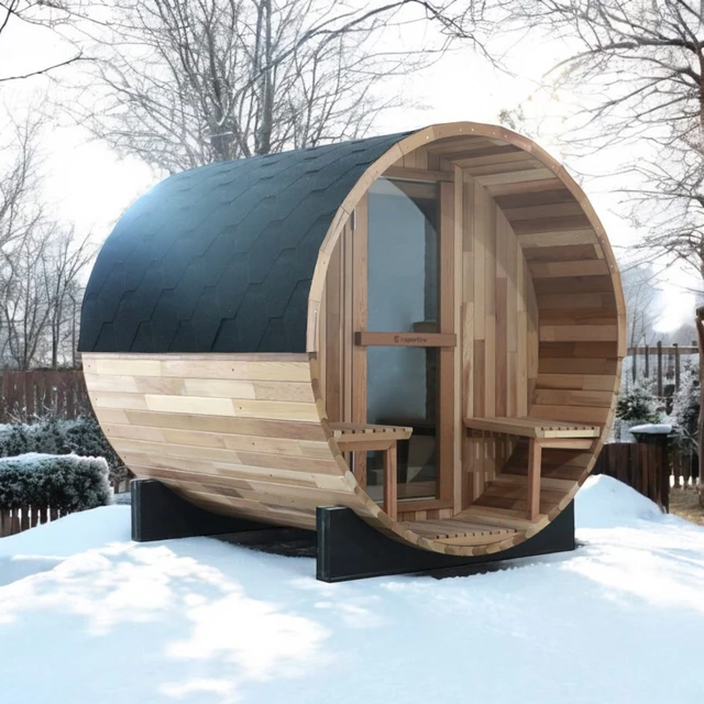 Fińska sauna beczkowa ogrodowa inSPORTline Viduor 400 ∙ drewno cedrowe ∙ piec 6 kW ∙ 4 osoby ∙ waga 420 kg