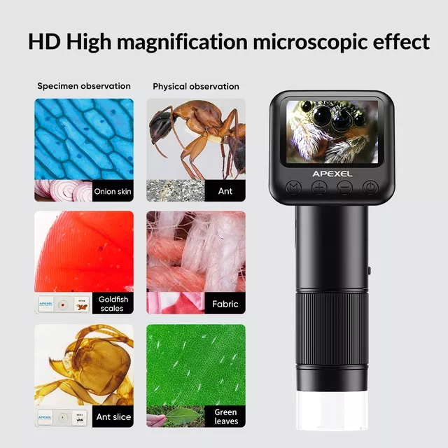 Mikroskop cyfrowy Apexel 400-800x ∙ ekran IPS HD ∙ nagrywanie 720p ∙ bateria 3 h ∙ karta SD 32 GB