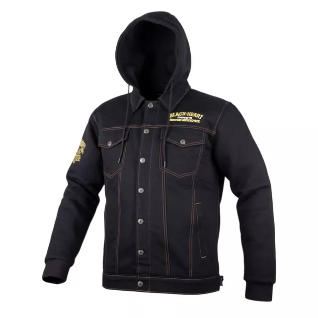 Kurtka motocyklowa W-TEC Black Heart Reeftor ∙ jeansowa ∙ kieszenie na ochraniacze pleców ∙ odpinany kaptur ∙ podszewka ∙ dresowe rękawy - Czarny