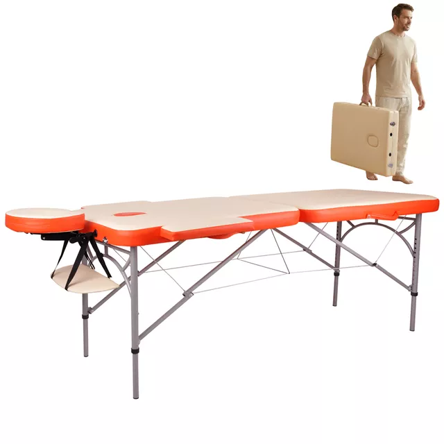 Profesjonalny stół do masażu inSPORTline Tamati ∙ konstrukcja aluminiowa ∙ nośność 250 kg ∙ składany i mobilny - Pomarańczowy