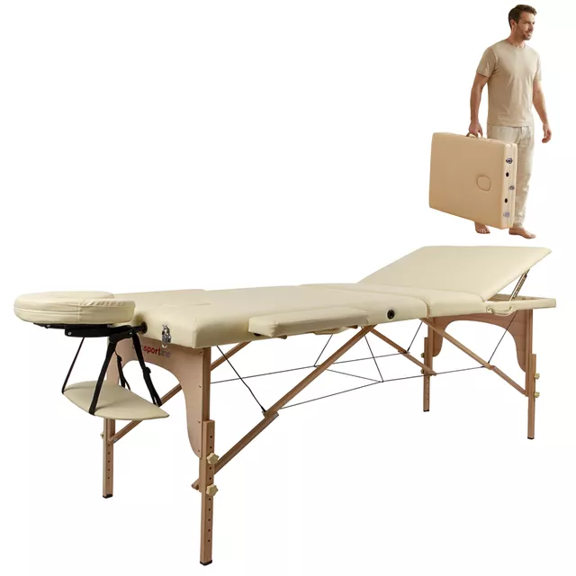 Stół do masażu inSPORTline Japane ∙ składany drewniany ∙ regulacja wysokości 60–85 cm ∙ nośność 250 kg - Biało-pomarańczowy - Kremowo-żółty