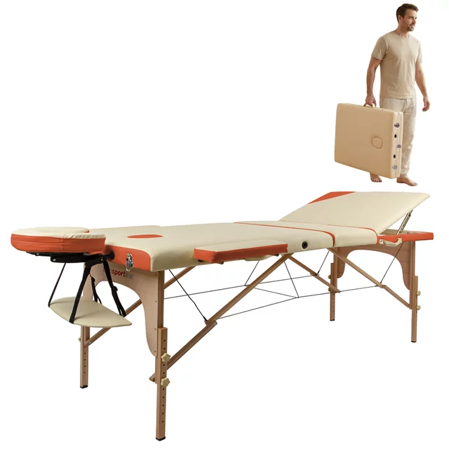 Stół do masażu inSPORTline Japane ∙ składany drewniany ∙ regulacja wysokości 60–85 cm ∙ nośność 250 kg - Biało-pomarańczowy - Biało-pomarańczowy