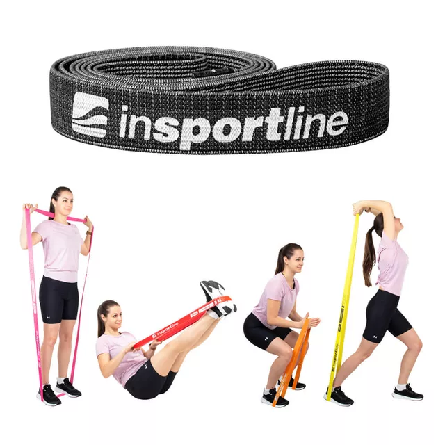 Guma oporowa (opaska) do ćwiczeń inSPORTline Rand XXX Strong ∙ 208 × 3,3 cm ∙ opór do 17 kg - Ciemny szary - Ciemny szary