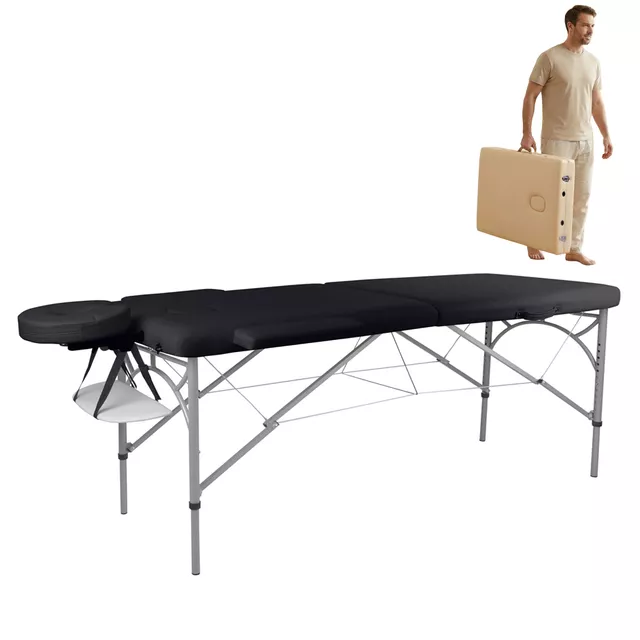 Profesjonalny stół do masażu inSPORTline Tamati ∙ konstrukcja aluminiowa ∙ nośność 250 kg ∙ składany i mobilny - Czarny