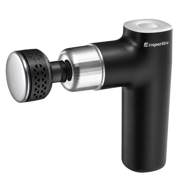 Pistolet do masażu z grzaniem i chłodzeniem inSPORTline ChillFrost ∙ 1800 mAh ∙ 1600-2800 obr./min ∙ 8 poziomów ∙ 4 głowice - Czarny