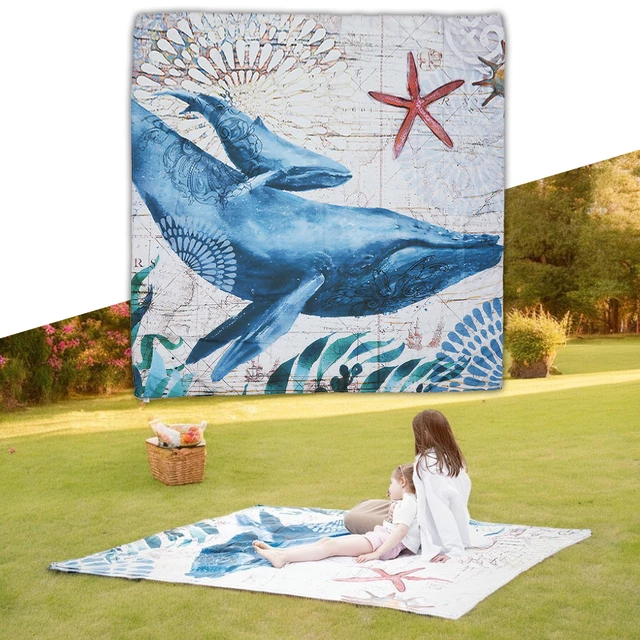 Koc piknikowy inSPORTline Maritino 208x197 cm + szpilki - żółw - życie morskie